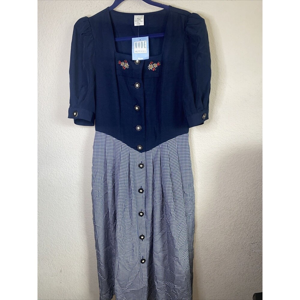 German linen dress Trachten Cottage Octoberfest button Plaid 38 lagen US6